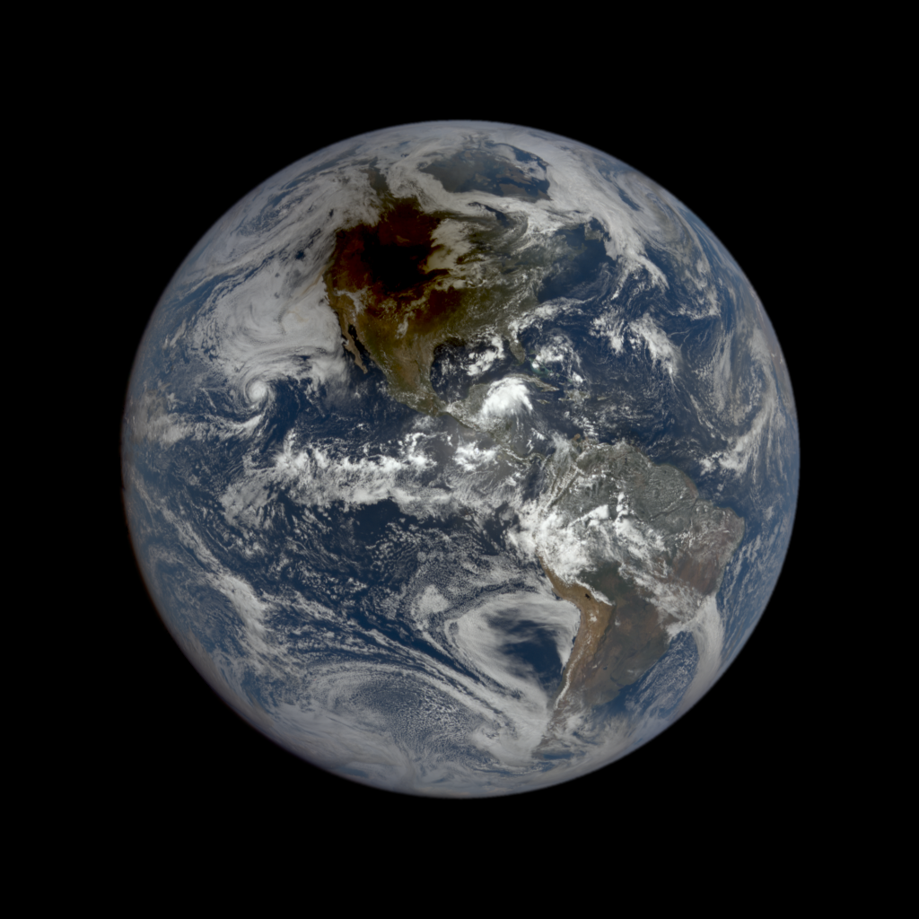 the Earth with a dark spot over the western United States.